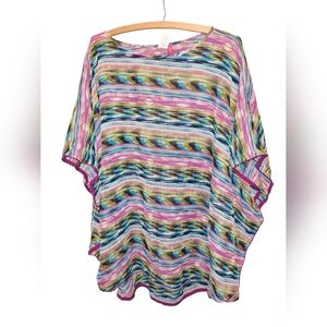 SESSA Kenneth Cole Striped Multicolor Chiffon BEACH Coverup Slimming Large